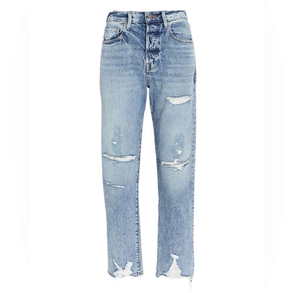 Frame Denim Light Blue Distressed Straight Jeans